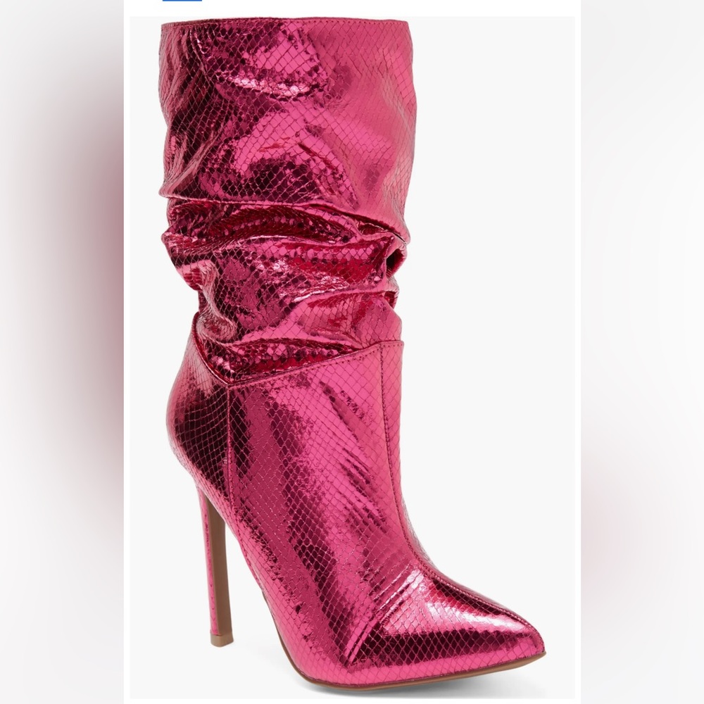 NIB Wild Diva Lounge Shaya Mid Calf Metallic Snake Print Heeled Boot Women’s 7.5